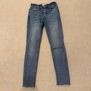 Free People Blue Skinny Jeans with Distressed Knee